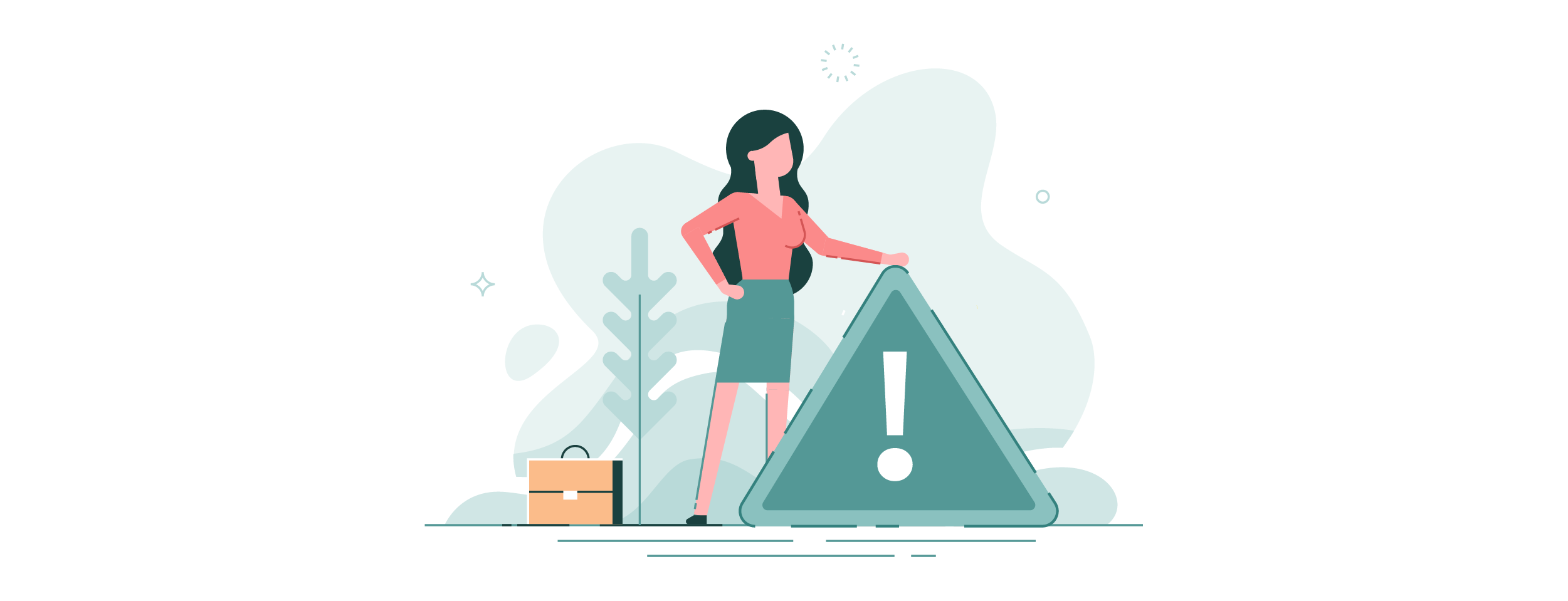 Illustration woman standing with a caution sign